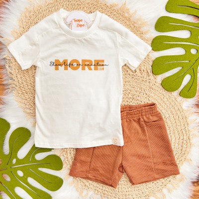 Conj. Camiseta More e Bermuda em Moletinho - Off White e Ferrugem